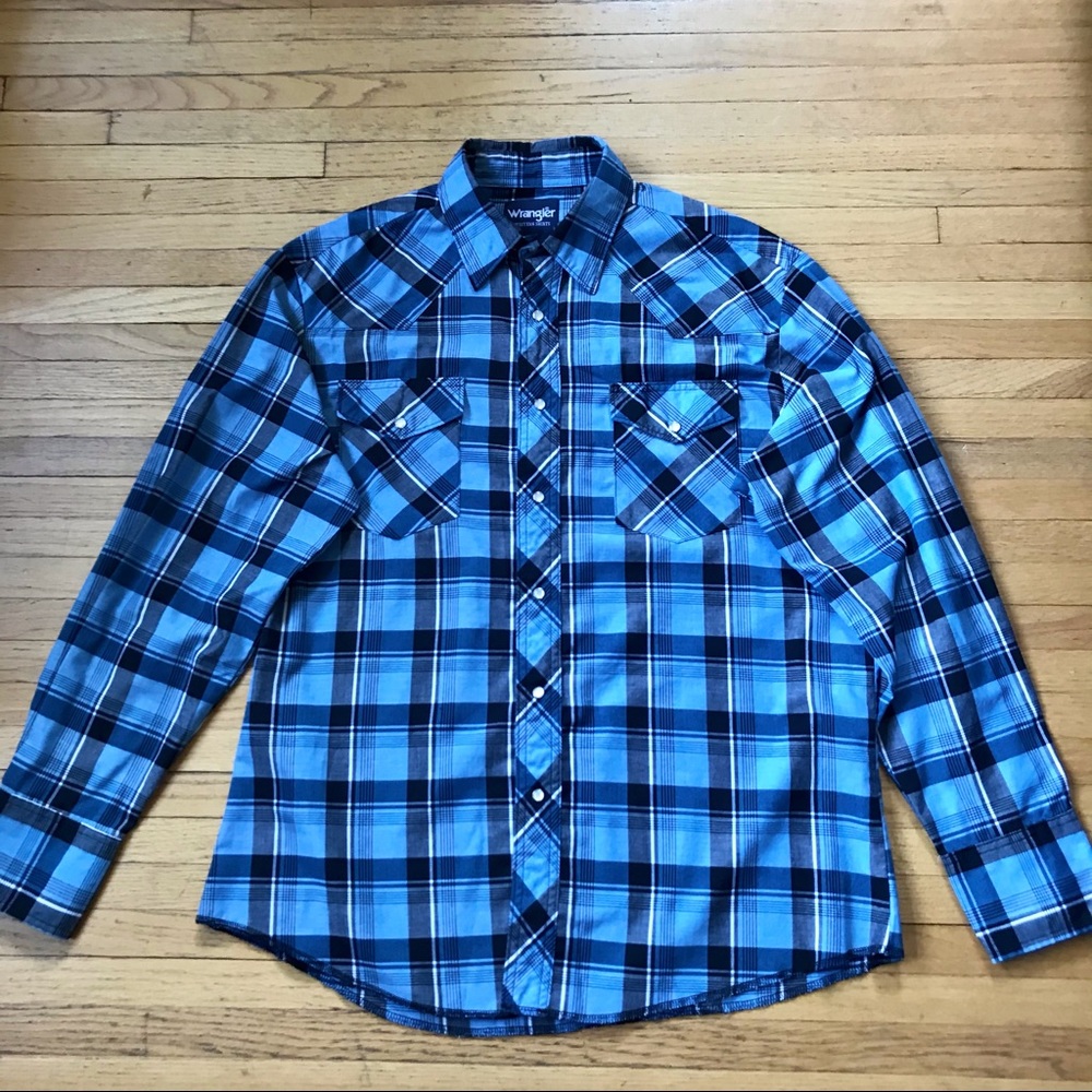 Wrangler Blue & Black Plaid Western Shirt - Size L
